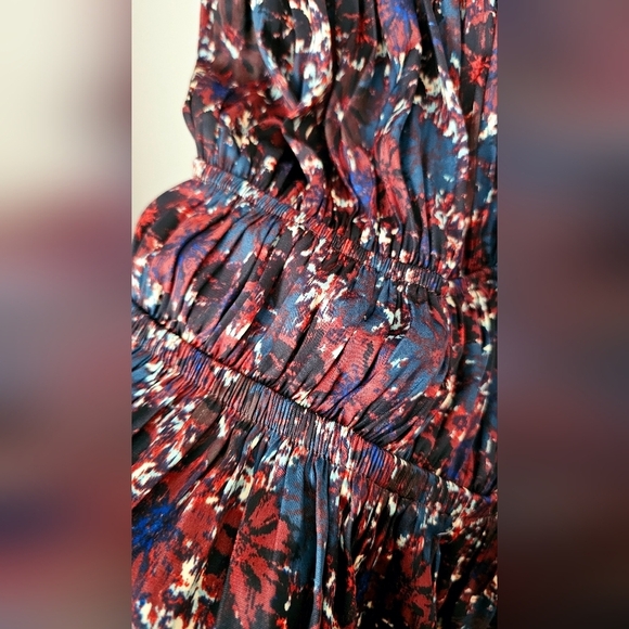 RACHEL ZOE Satin Floral Dark Blue SET Spagetti Top Elastic Wide Legs Pants S - Picture 11 of 14